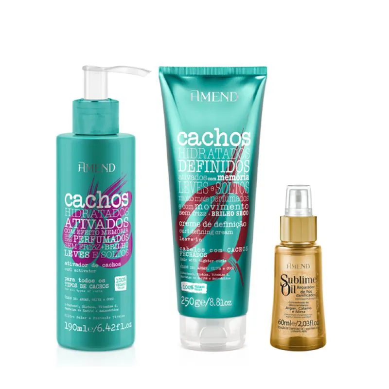 AMEND CACHOS ATIVADOR DE CACHOS 190ML + LEAVE-IN CACHEADO 250ML + SUBLIME OIL 60ML