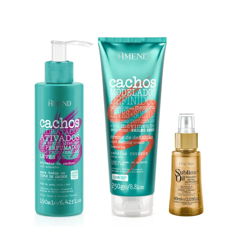 AMEND CACHOS ATIVADOR DE CACHOS 190ML + LEAVE-IN CRESPO 250ML + SUBLIME OIL 60ML