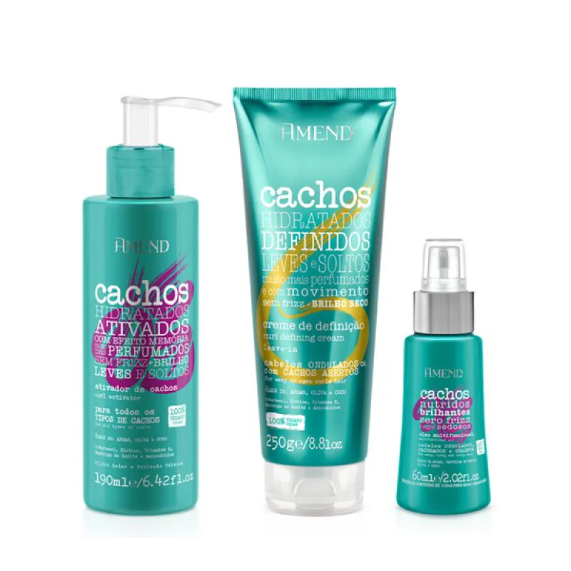 AMEND CACHOS ATIVADOR DE CACHOS 190ML + LEAVE-IN ONDULADO 250ML + ÓLEO MULTIFUNCIONAL 60ML