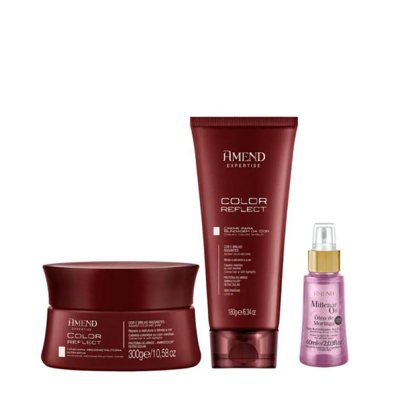 AMEND EXPERTISE COLOR REFLECT MASC 300ML + LEAVE-IN 180ML + MILLENAR OIL MORINGA 60ML