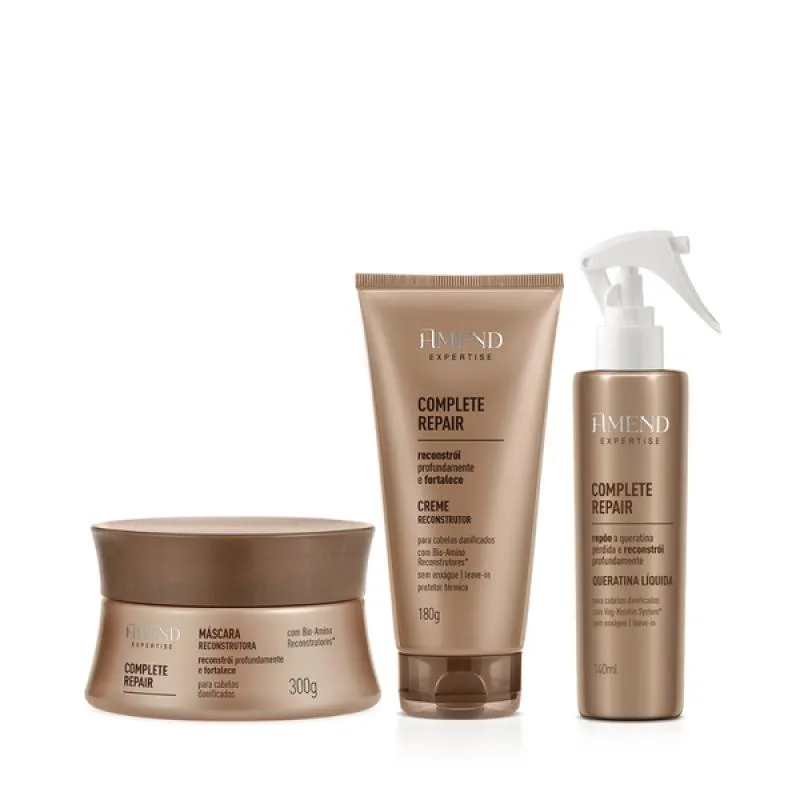 AMEND EXPERTISE COMPLETE REPAIR MASC 300ML + LEAVE-IN 180ML + QUERATINA LíQUIDA 150ML