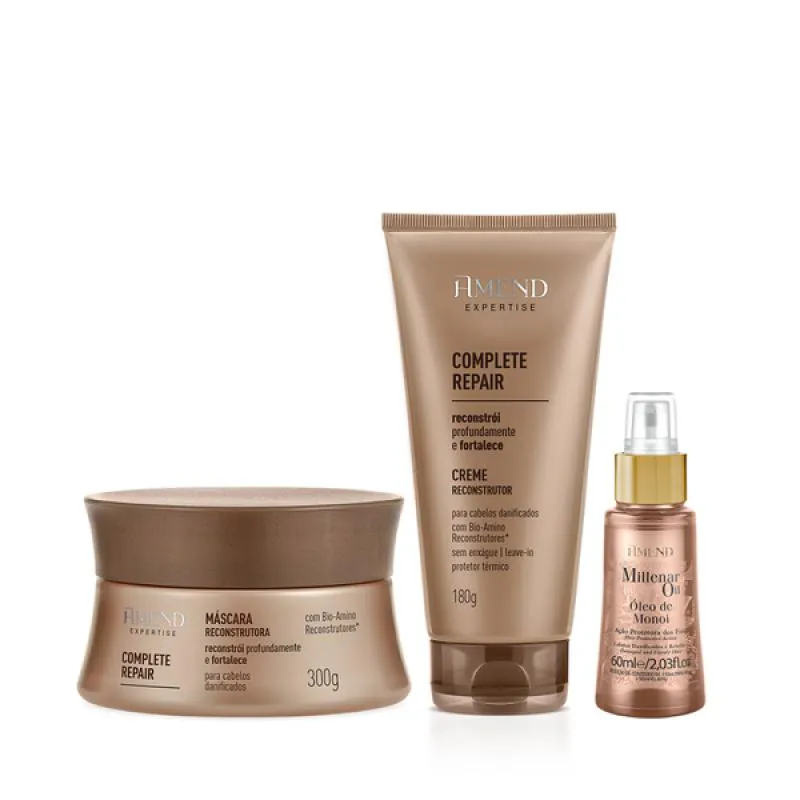 AMEND EXPERTISE COMPLETE REPAIR MASC 300ML + LEAVE-IN 180ML + MILLENAR OIL MONóI 60ML