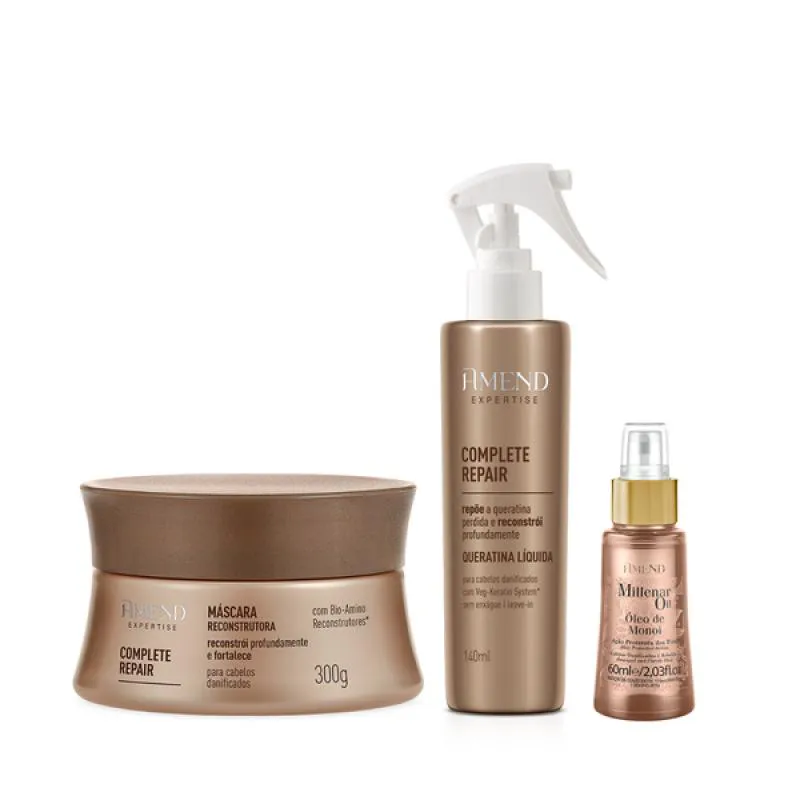 AMEND EXPERTISE COMPLETE REPAIR MASC 300ML + QUERATINA LíQUIDA 150ML + MILLENAR OIL MONóI 60ML
