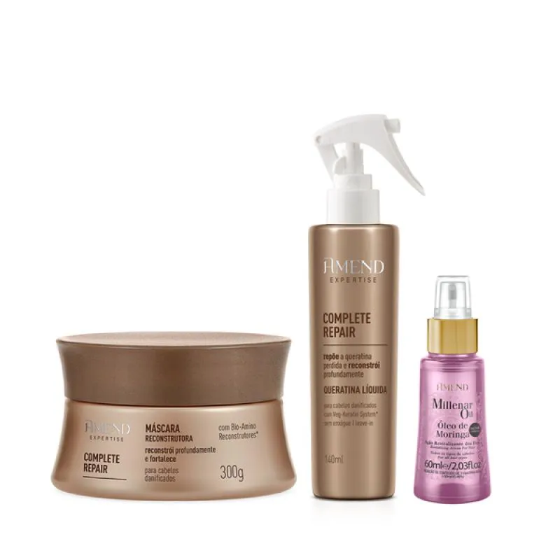 AMEND EXPERTISE COMPLETE REPAIR MASC 300ML + QUERATINA LíQUIDA 150ML + MILLENAR OIL MORINGA 60ML