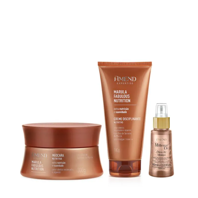 AMEND EXPERTISE MARULA FABULOUS MASC 300ML + LEAVE-IN 180ML + MILLENAR OIL MONóI 60ML