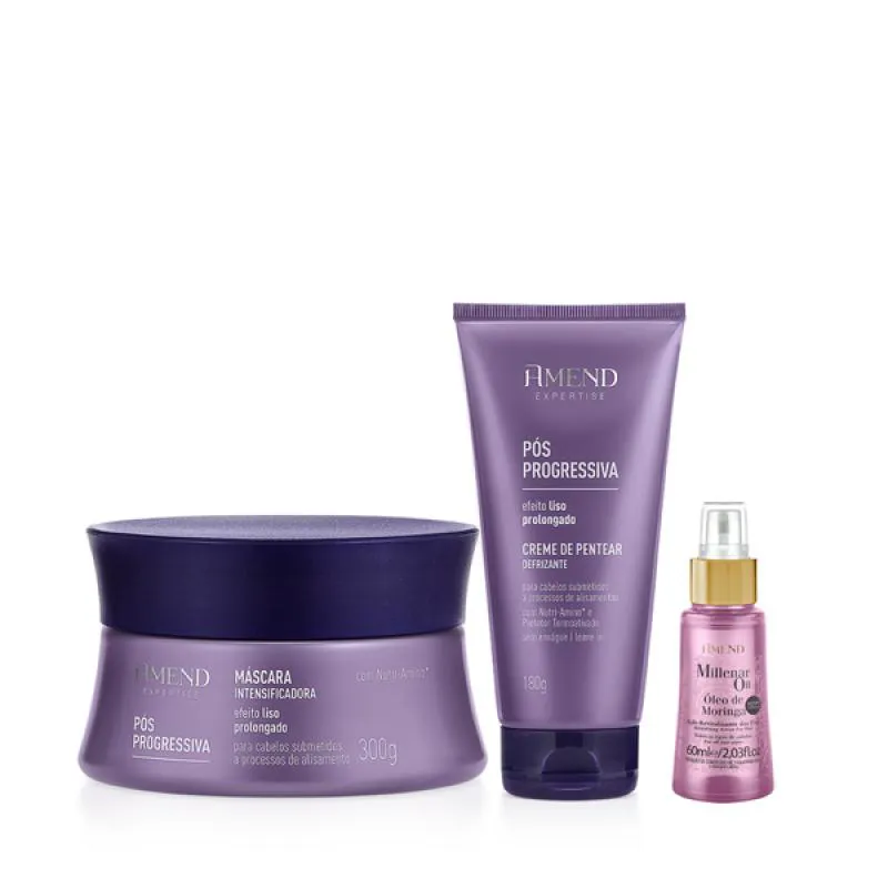 AMEND EXPERTISE PóS PROGRESSIVA MASC 300ML + LEAVE-IN 180ML + MILLENAR OIL MORINGA 60ML
