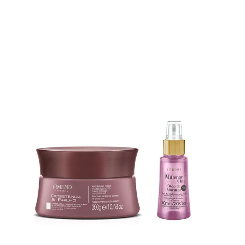 AMEND EXPERTISE RESISTêNCIA E BRILHO MASC 300ML + MILLENAR OIL MORINGA 60ML