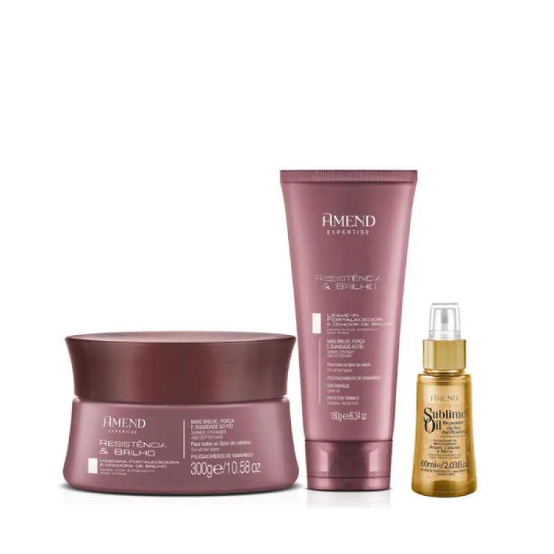 AMEND EXPERTISE RESISTêNCIA E BRILHO MASC 300ML + LEAVE-IN 180ML + SUBLIME OIL 60ML
