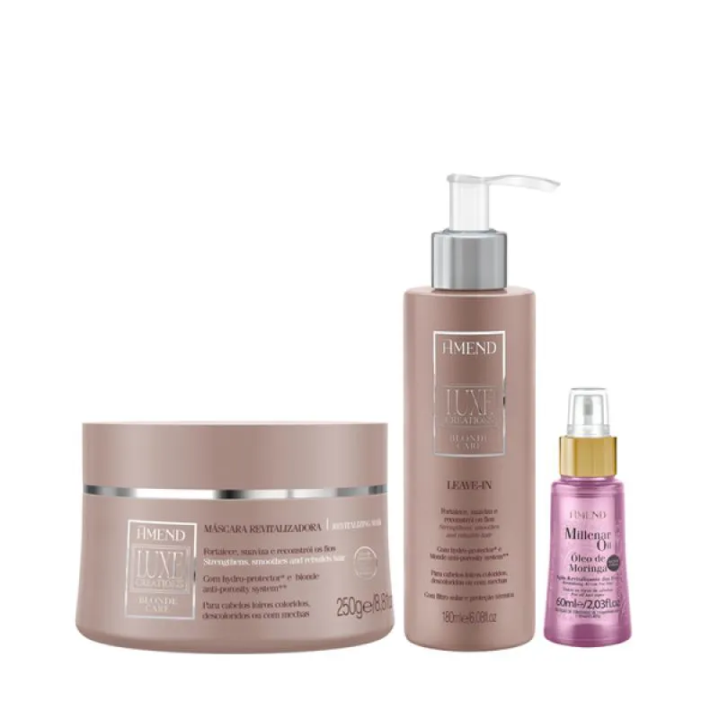 AMEND LUXE CREATIONS BLONDE CARE MASC 300ML + LEAVE-IN 180ML + MILLENAR OIL MORINGA 60ML