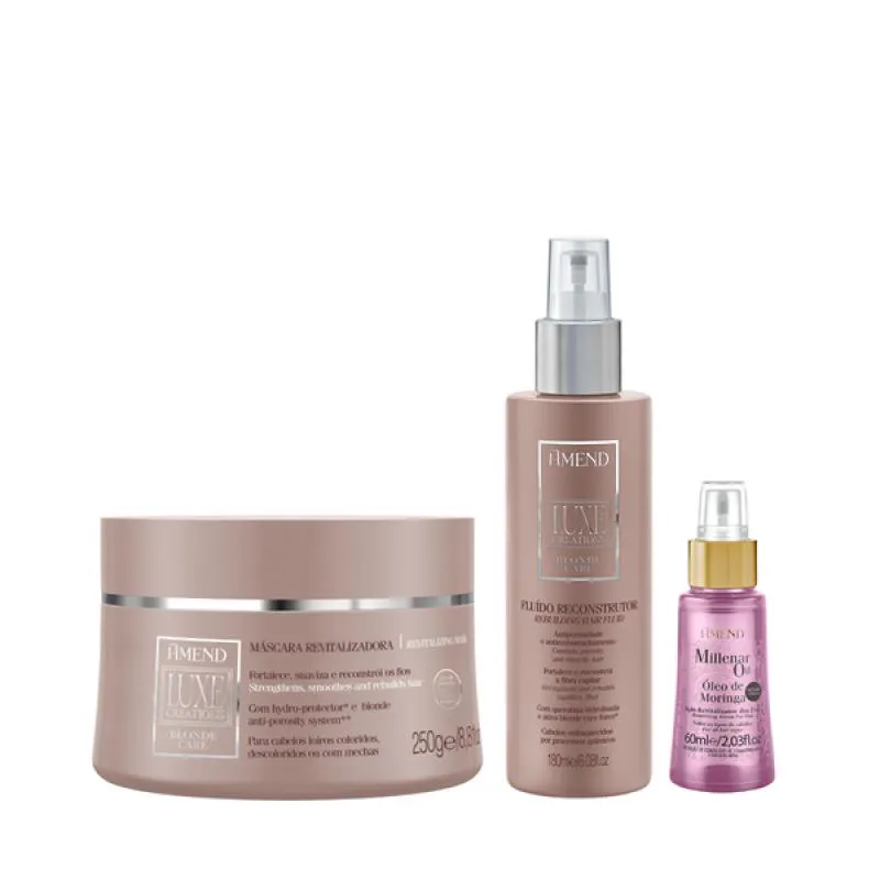 AMEND LUXE CREATIONS BLONDE CARE MASC 300ML + FLUíDO 180ML + MILLENAR OIL MORINGA 60ML