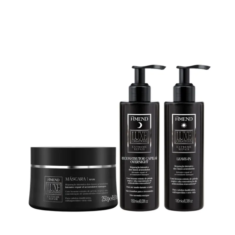 AMEND LUXE CREATIONS EXTREME REPAIR MASC 300ML + OVERNIGHT 180ML + LEAVE-IN 180ML