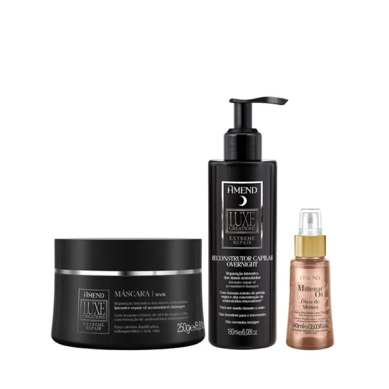 AMEND LUXE CREATIONS EXTREME REPAIR MASC 300ML + OVERNIGHT 180ML + MILLENAR OIL MONóI 60ML