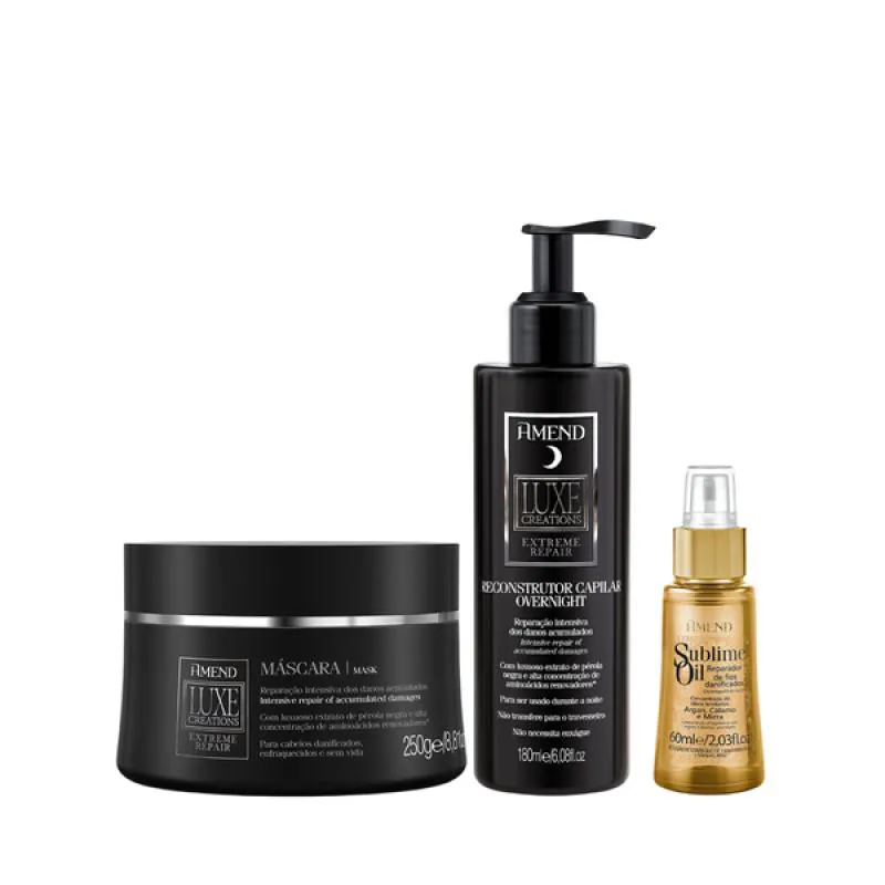 AMEND LUXE CREATIONS EXTREME REPAIR MASC 300ML + OVERNIGHT 180ML + SUBLIME OIL 60ML