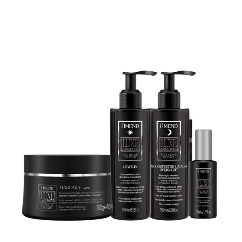 AMEND LUXE CREATIONS EXTREME REPAIR MASC 300ML + OVERNIGHT 180ML + LEAVE-IN 180ML + ÓLEO 55ML