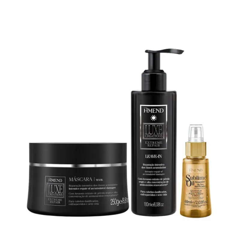 AMEND LUXE CREATIONS EXTREME REPAIR MASC 300ML + LEAVE-IN 180ML + SUBLIME OIL 60ML