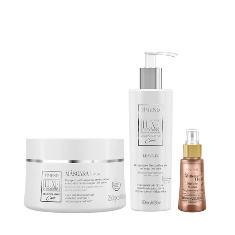 AMEND LUXE CREATIONS REGENERATIVE CARE MASC 300ML + LEAVE-IN 180ML + MILLENAR OIL MONóI 60ML