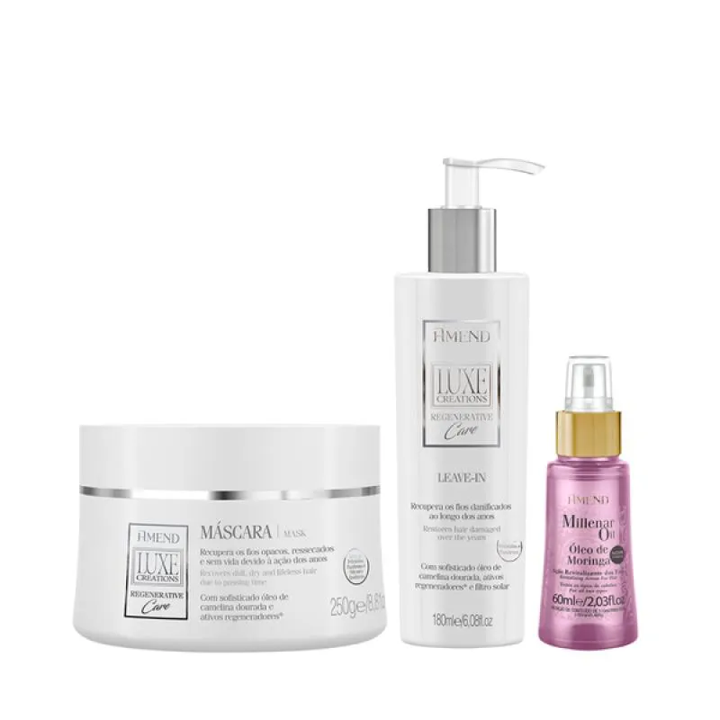 AMEND LUXE CREATIONS REGENERATIVE CARE MASC 300ML + LEAVE-IN 180ML + MILLENAR OIL MORINGA 60ML