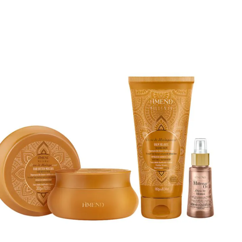 AMEND MILLENAR ÓLEOS DE MADAGASCAR MASC 300ML + BALM SELANTE 180ML + MILLENAR OIL MONóI 60ML