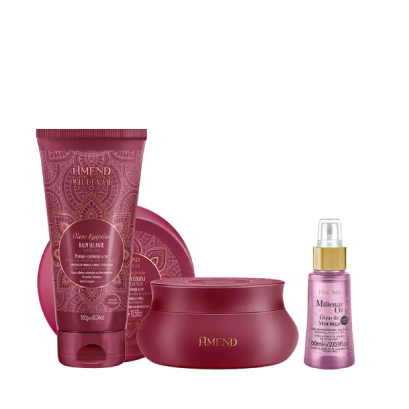 AMEND MILLENAR ÓLEOS EGíPCIOS MASC 300ML + BALM SELANTE 180ML + MILLENAR OIL MORINGA 60ML