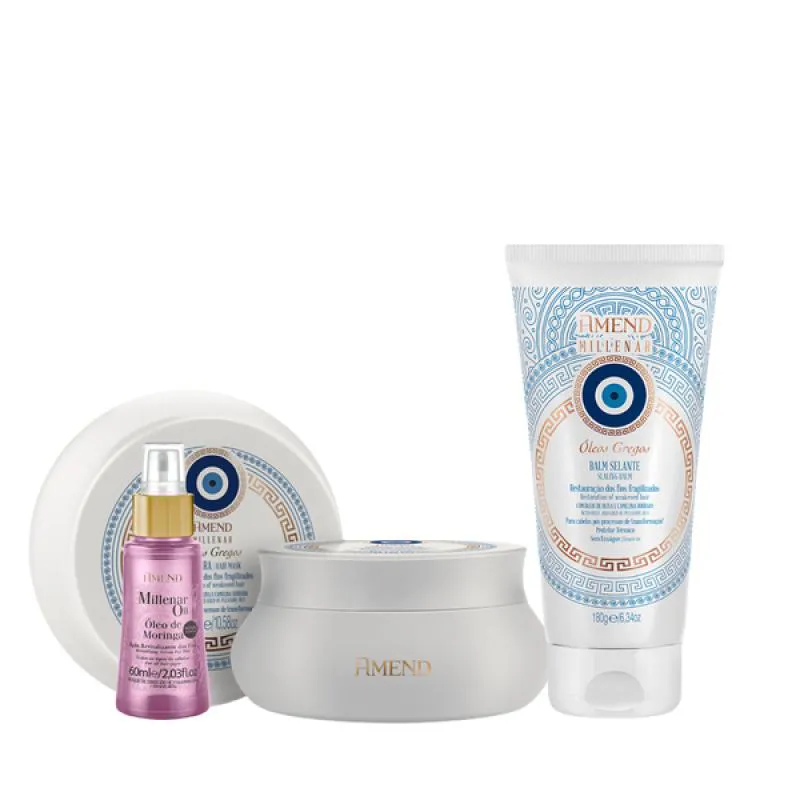 AMEND MILLENAR ÓLEOS GREGOS MASC 300ML + BALM SELANTE 180ML + MILLENAR OIL MORINGA 60ML