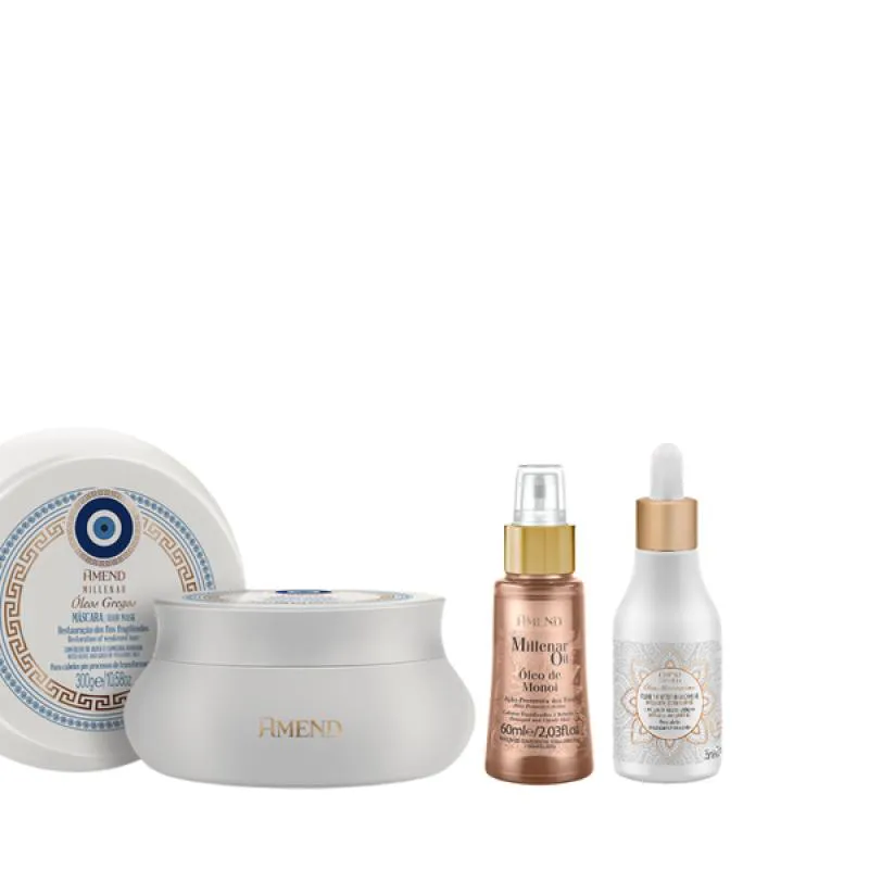 AMEND MILLENAR ÓLEOS GREGOS MASC 300ML + ÓLEO ELIXIR NUTRITIVO 75ML + MILLENAR OIL MONóI 60ML