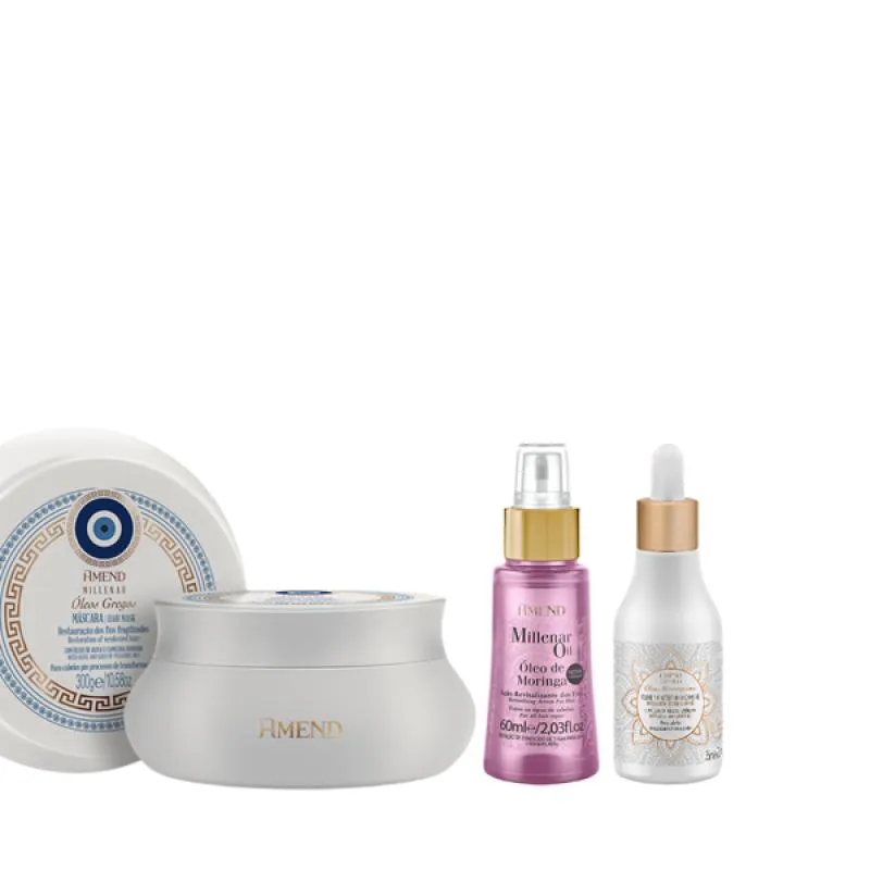 AMEND MILLENAR ÓLEOS GREGOS MASC 300ML + ÓLEO ELIXIR NUTRITIVO 75ML + MILLENAR OIL MORINGA 60ML