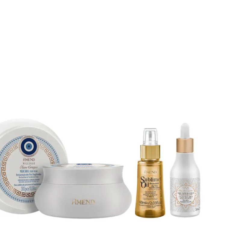 AMEND MILLENAR ÓLEOS GREGOS MASC 300ML + ÓLEO ELIXIR NUTRITIVO 75ML + SUBLIME OIL 60ML