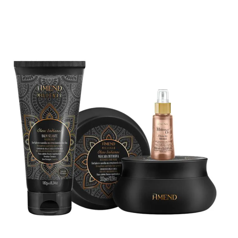 AMEND MILLENAR ÓLEOS INDIANOS MASC 300ML + BALM SELANTE 180ML + MILLENAR OIL MONóI 60ML