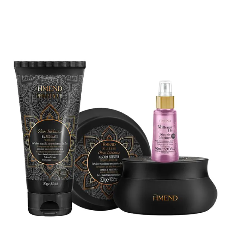 AMEND MILLENAR ÓLEOS INDIANOS MASC 300ML + BALM SELANTE 180ML + MILLENAR OIL MORINGA 60ML
