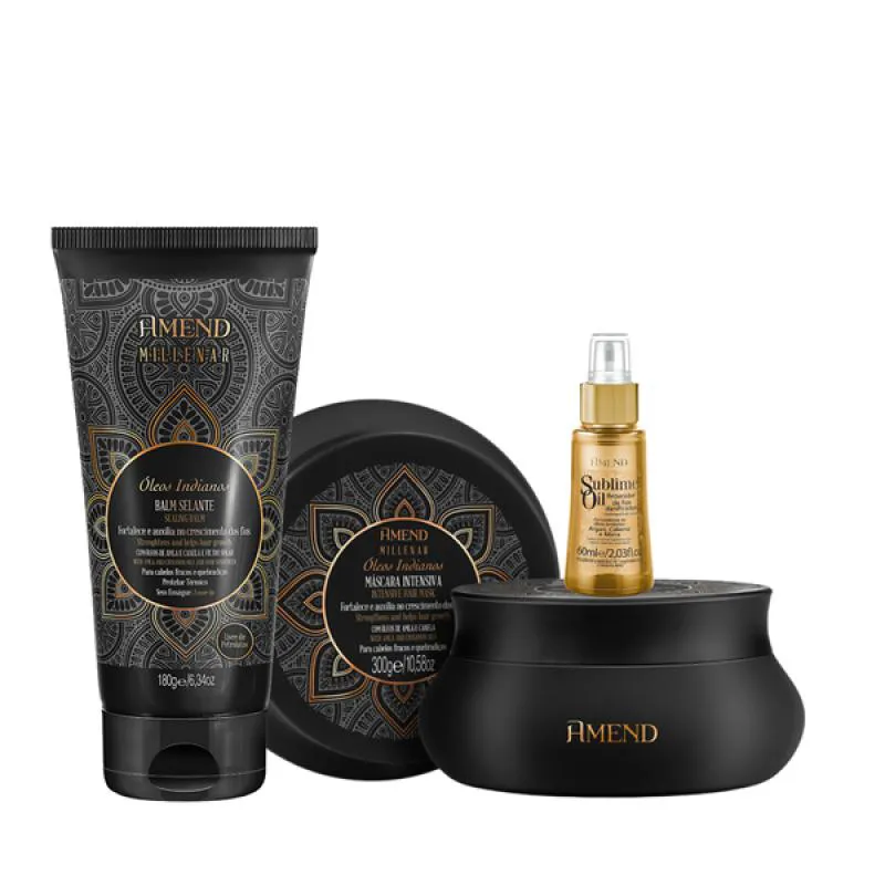 AMEND MILLENAR ÓLEOS INDIANOS MASC 300ML + BALM SELANTE 180ML + SUBLIME OIL 60ML
