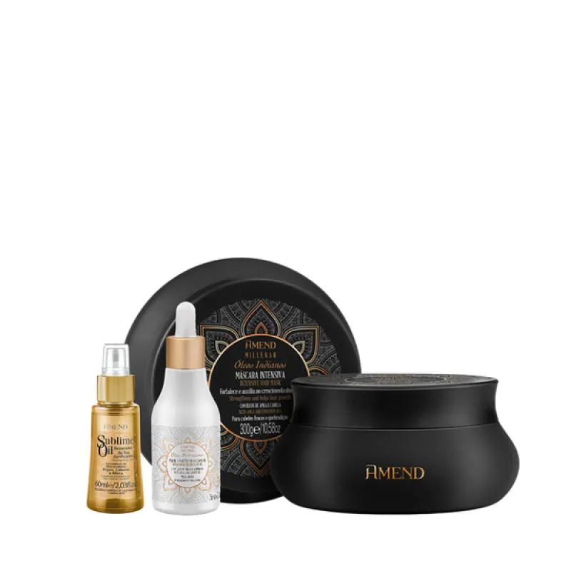 AMEND MILLENAR ÓLEOS INDIANOS MASC 300ML + ÓLEO ELIXIR NUTRITIVO 75ML + SUBLIME OIL 60ML