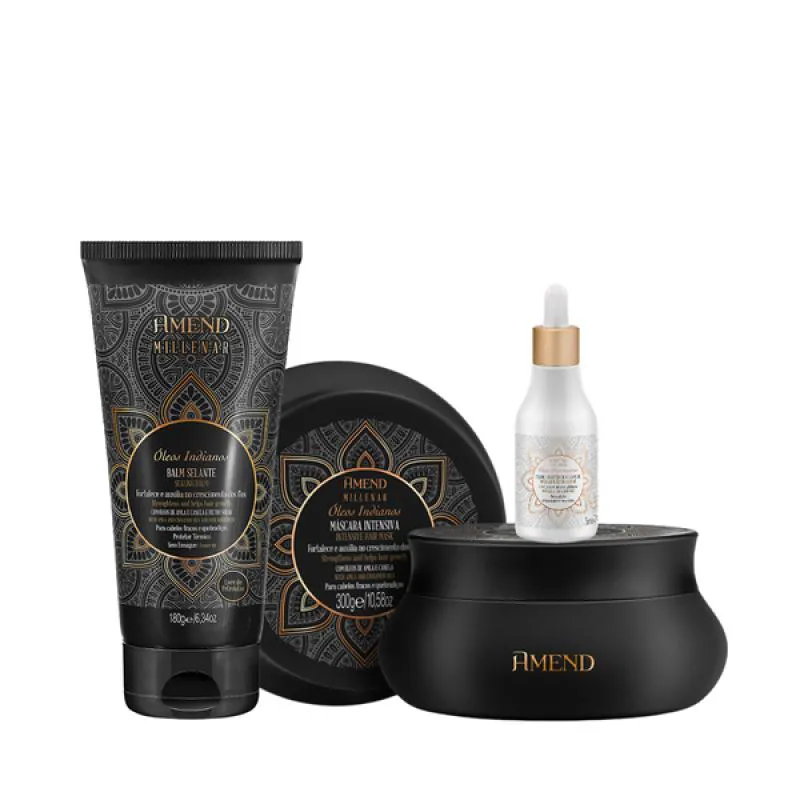AMEND MILLENAR ÓLEOS INDIANOS MASC 300ML + BALM SELANTE 180ML + ÓLEO ELIXIR NUTRITIVO 75ML