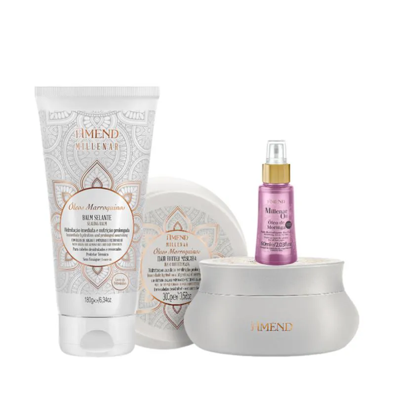AMEND MILLENAR ÓLEOS MARROQUINOS MASC 300ML + BALM SELANTE 180ML + MILLENAR OIL MORINGA 60ML