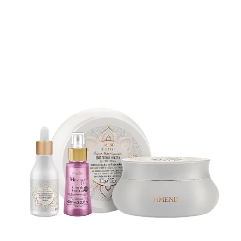 AMEND MILLENAR ÓLEOS MARROQUINOS MASC 300ML + ÓLEO ELIXIR NUTRITIVO 75ML + MILLENAR OIL MORINGA 60ML