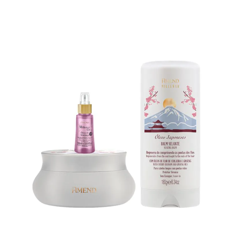 AMEND MILLENAR ÓLEOS JAPONESES MASC 300ML + BALM SELANTE 180ML + MILLENAR OIL MORINGA 60ML