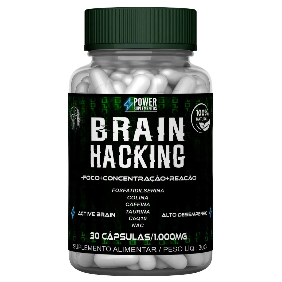 1 SUPLEMENTO NOOTRóPICO MENTAL BRAIN HACKING PíLULA DA INTELIGêNCIA COM  30 CáPSULAS Neutro