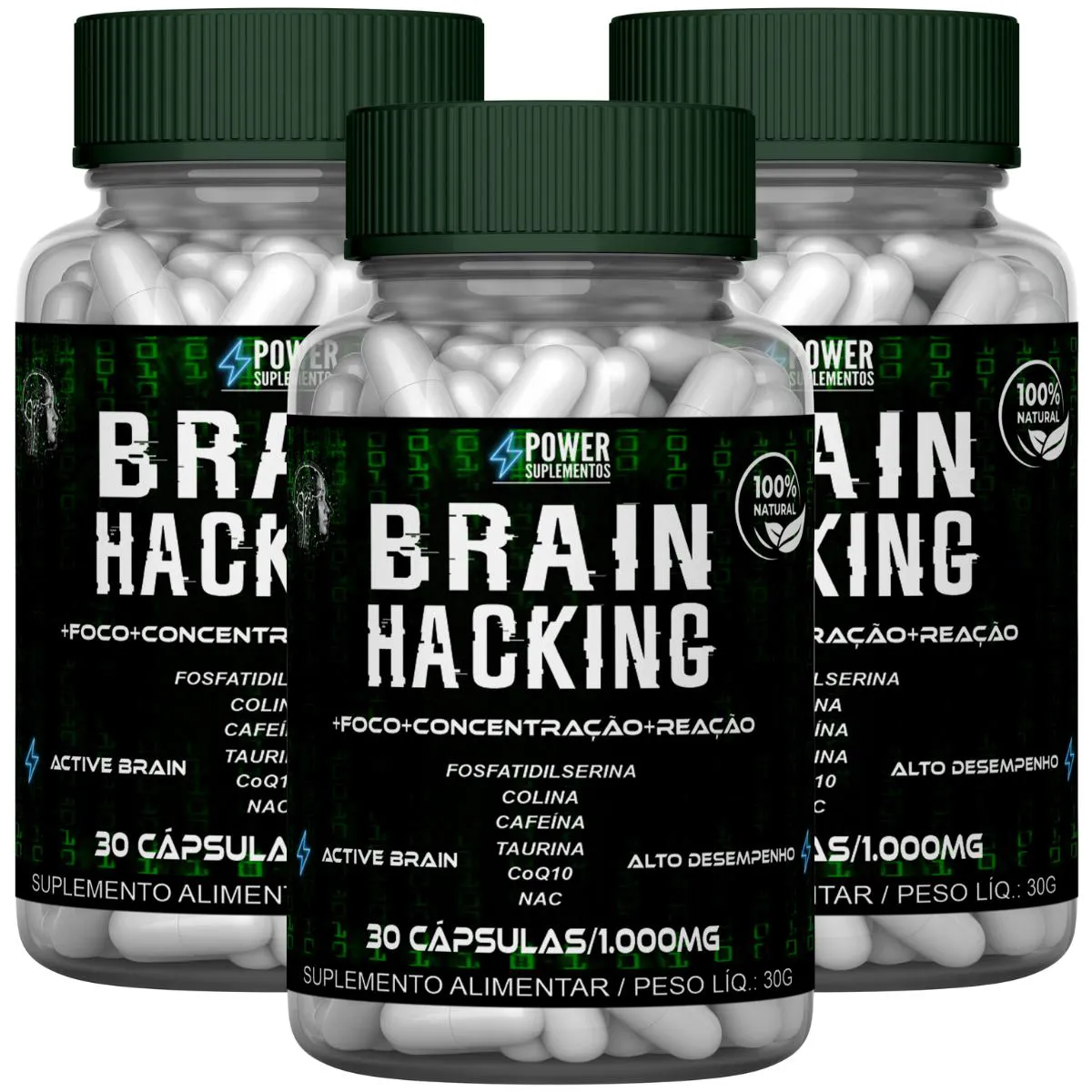 3 BRAIN HACKING NOOTRóPICO MENTAL 90 CáPSULAS