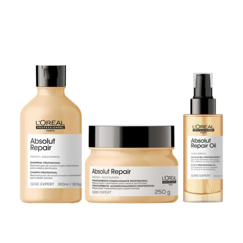 LOREAL ABS REPAIR GOLD SHAMPOO 300ML + MASCARA 250ML + ÓLEO 90ML