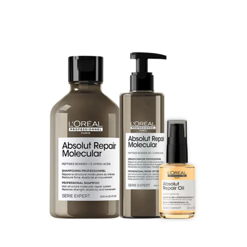 LOREAL ABSOLUT REPAIR MOLECULAR SHAMPOO + SéRUM + ÓLEO