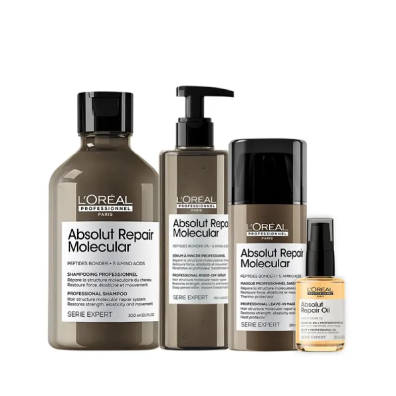 LOREAL ABSOLUT REPAIR MOLECULAR SHAMPOO + LEAVE-IN + SéRUM + ÓLEO