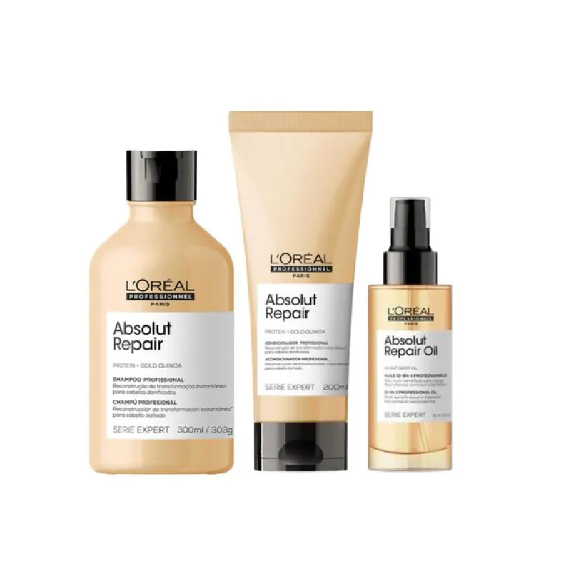 LOREAL ABS REPAIR GOLD SHAMPOO + CONDICIONADOR + ÓLEO