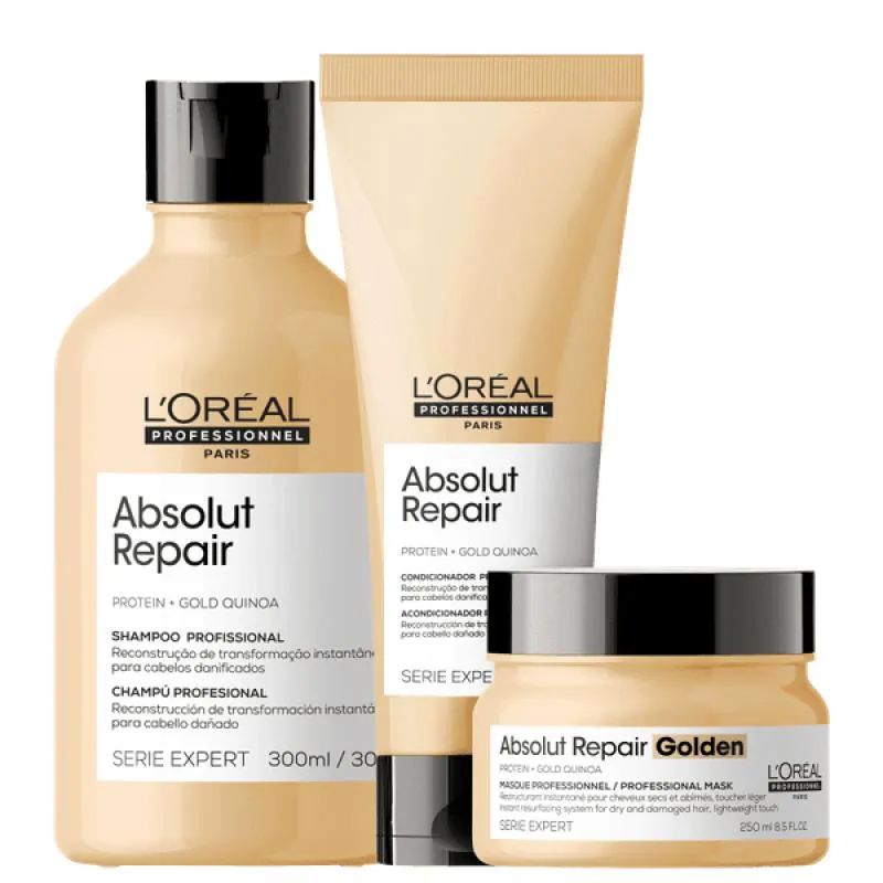 LOREAL ABS REPAIR GOLD SHAMPOO 300ML + CONDICIONADOR 200ML + MASCARA LIGHT 250ML