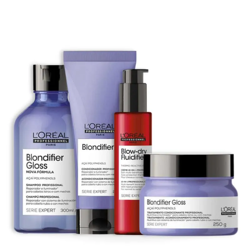 KIT LOREAL BLONDIFIER GLOSS TRIO + FLUIDIFIER 150ML