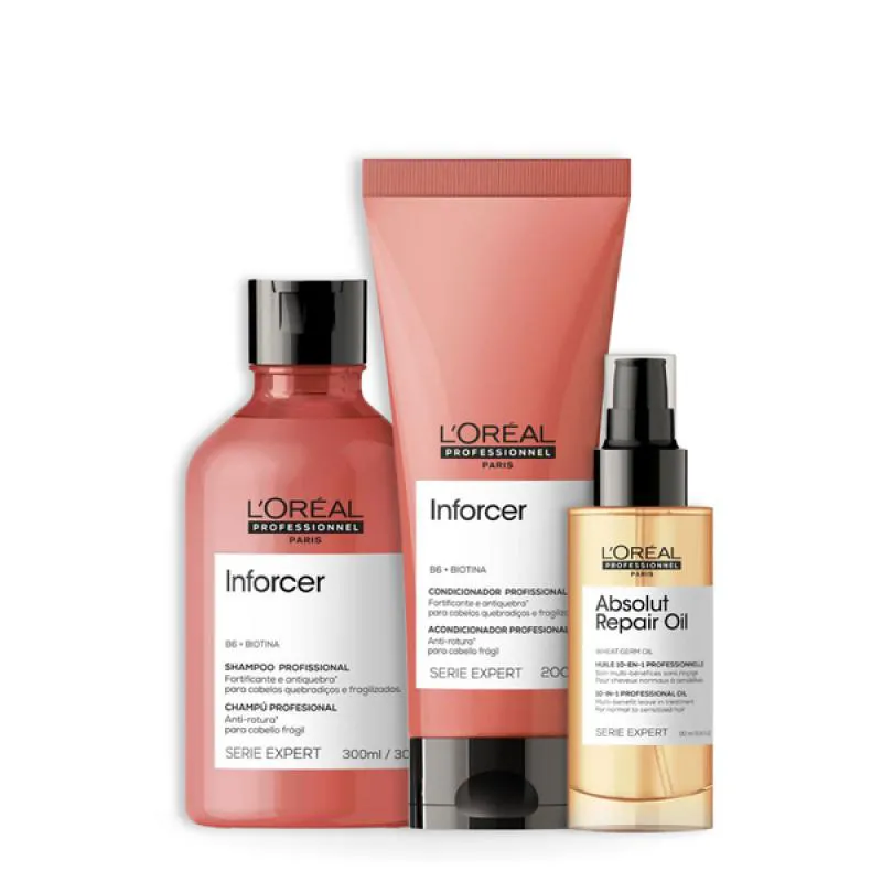 KIT LOREAL INFORCER SH 300ML + COND 200ML + ÓLEO 90ML