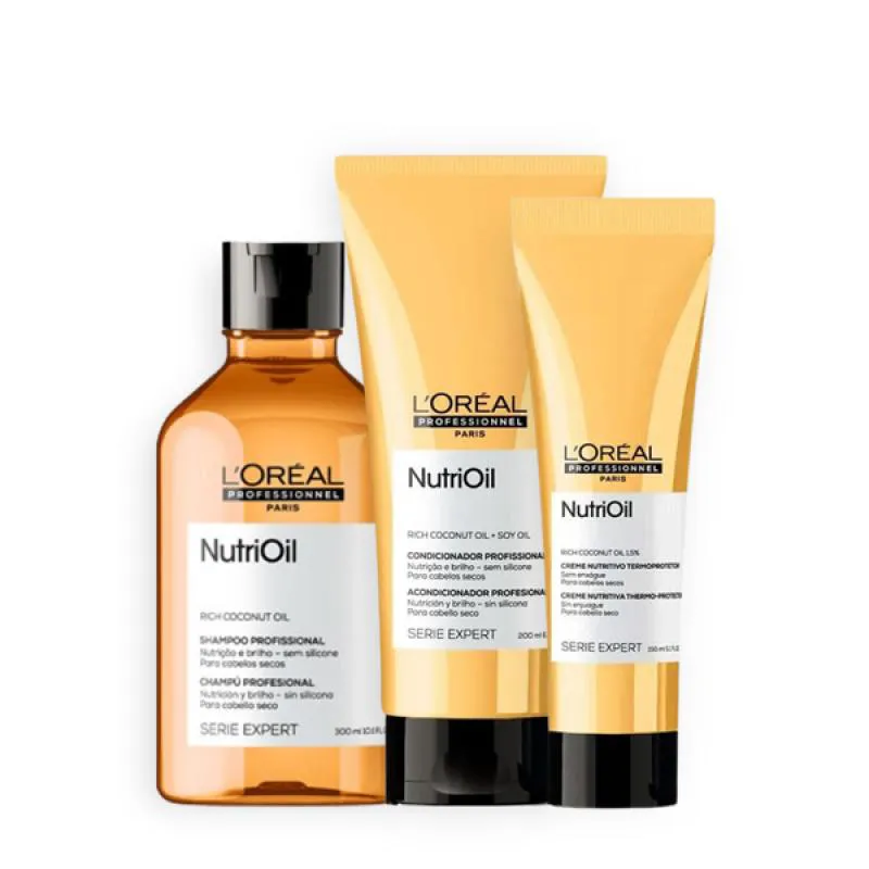 KIT LOREAL NUTRIOIL SHAMP + COND + PROTETOR TéRMICO 150ML