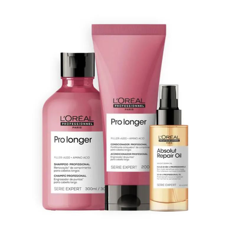 KIT LOREAL PRO LONGER SH 300ML + COND 200ML + ÓLEO ABS 90ML