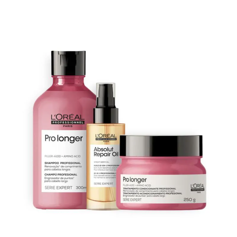 KIT LOREAL PRO LONGER SH 300ML + MASC 250ML + ÓLEO ABS 90ML