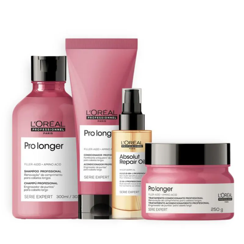 KIT LOREAL PRO LONGER TRIO TRATAMENTO COMPLETO + ÓLEO 90ML