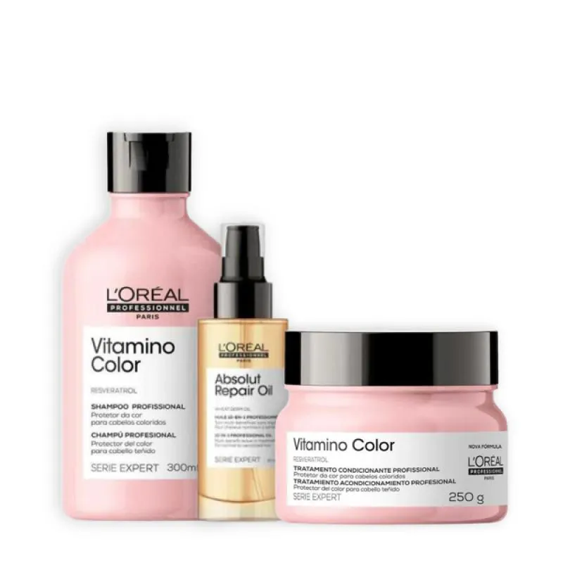 KIT LOREAL VITAMINO COLOR SHAM E MASC + ÓLEO ABS REPAIR 10X1