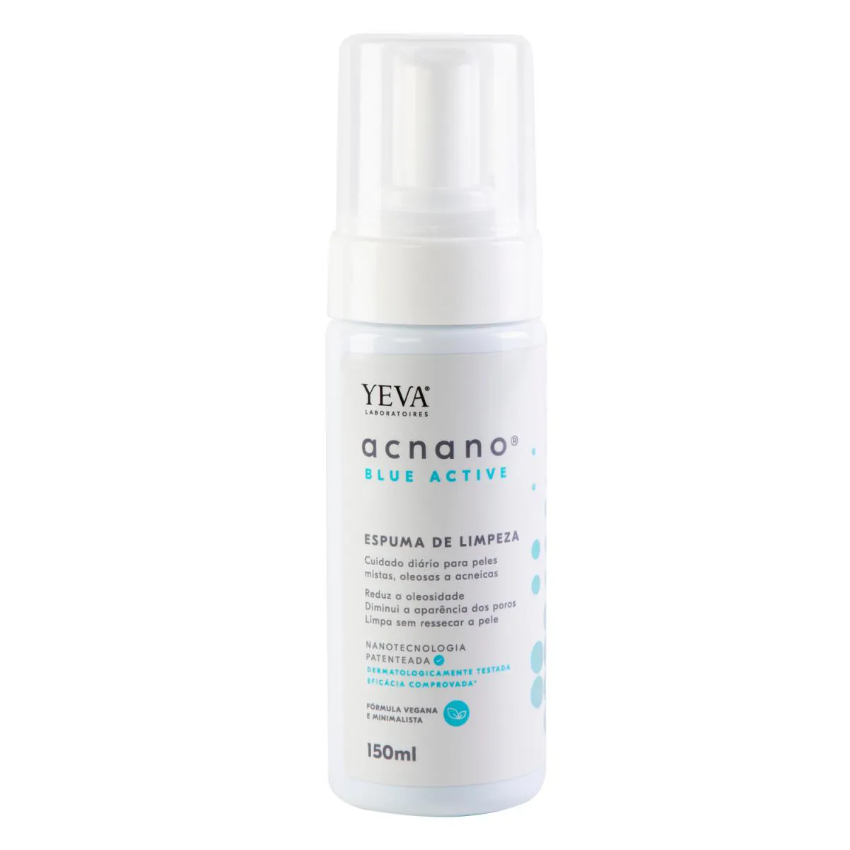 ESPUMA DE LIMPEZA FACIAL ACNANO BLUEACTIVE 150ML – LIMPEZA PROFUNDA CONTROLE DA OLEOSIDADE E ACNE